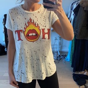 Lauren Moshi Hot Lips Roll up distressed vintage tee